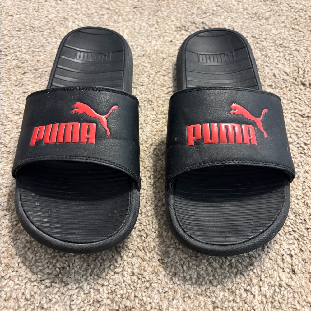 Puma Black Slides with Red Logo